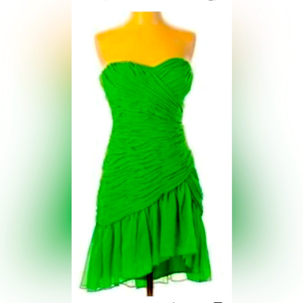 Green Asymmetrical Strapless Sundress - Picture 2 of 7